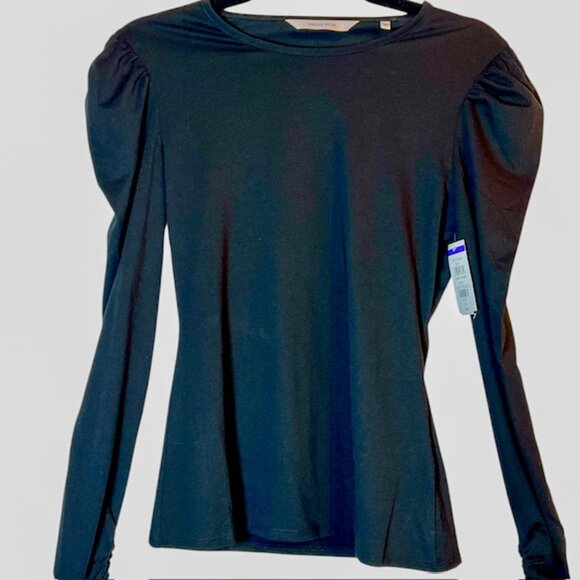 Rebecca Taylor Black Puff Sleeve Long Sleeve Top Size Small - Picture 1 of 9